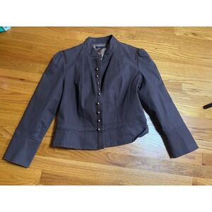 Boston Proper Military Blazer Jacket Brown Studded inside zip Luxury Small READ